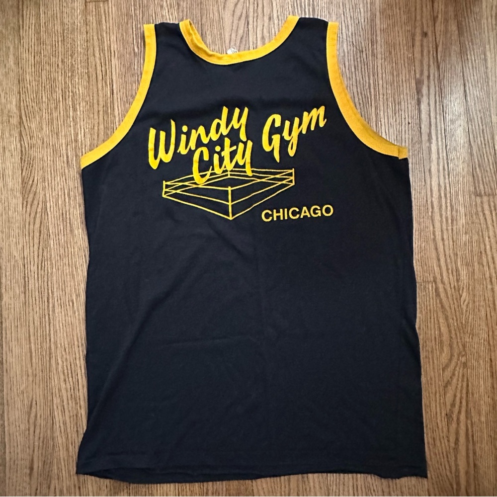 Vintage Windy City Gym Chicago Mens Athletic Tank Top Black Muscle Tee XL Boxing